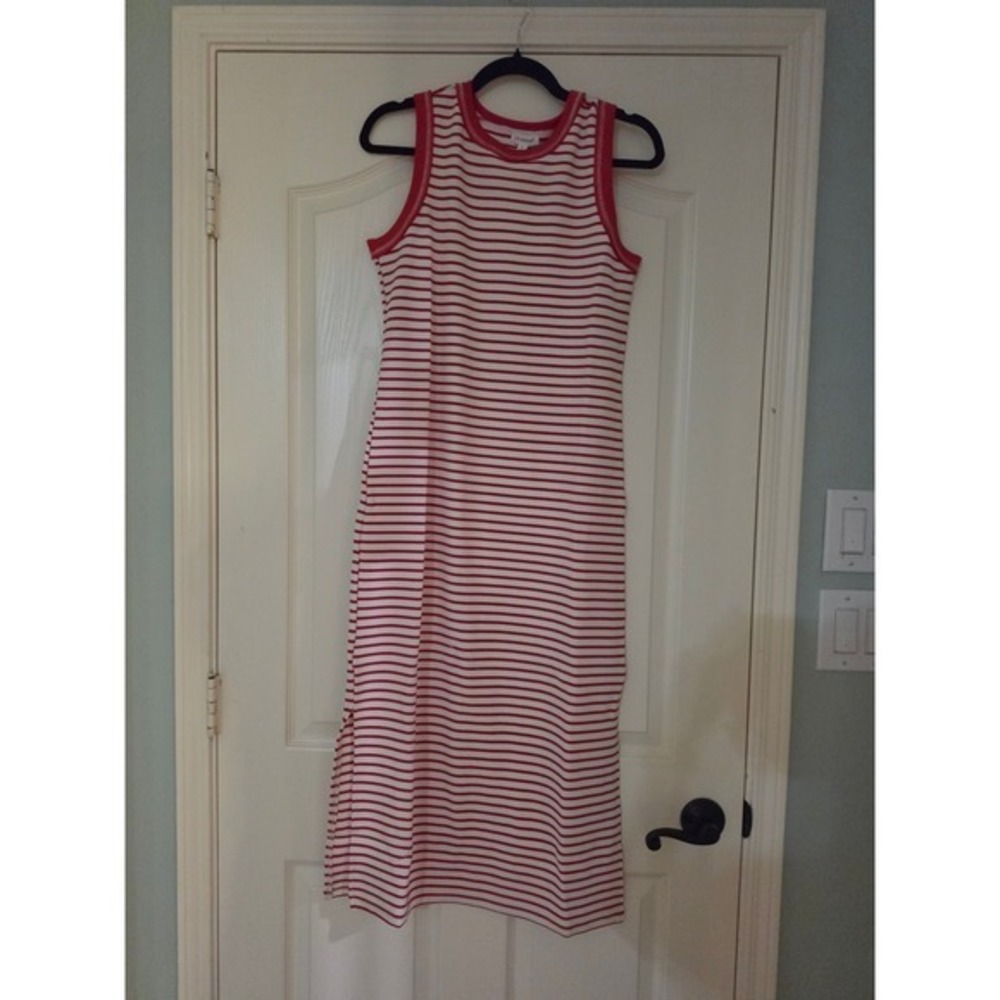 Blu Pepper Red White Striped Sleeveless Waffle Knit Midi Dress B6SD1056 Small